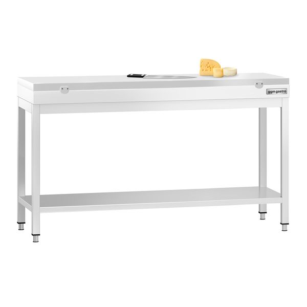 Edelstahl Arbeitstisch PREMIUM - 1600x600mm - mit Grundboden - inkl. Schneideplatte Weiß