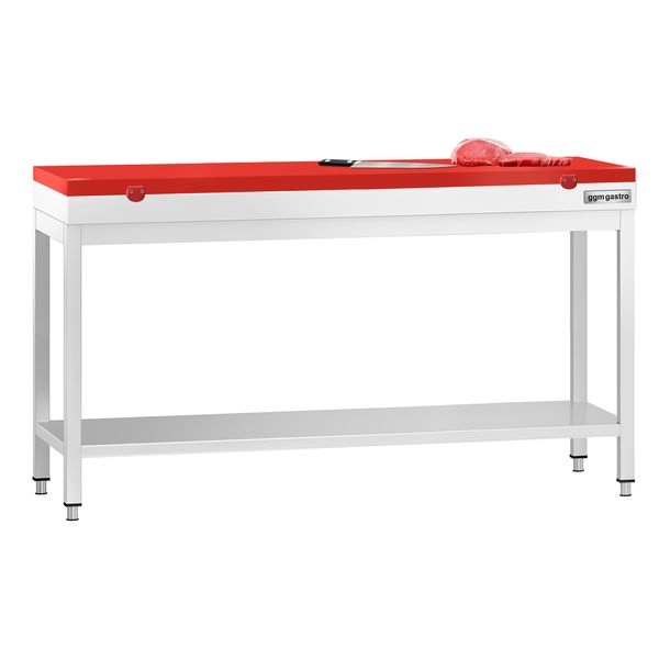 Edelstahl Arbeitstisch PREMIUM - 1800x600mm - mit Grundboden - inkl. Schneideplatte Rot