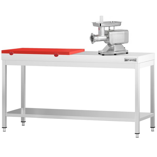 Edelstahl Arbeitstisch PREMIUM - 2000x600mm - mit Grundboden - inkl. 1/2 Schneideplatte Rot