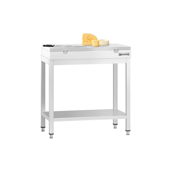 Edelstahl Arbeitstisch PREMIUM - 600x600mm - mit Grundboden - inkl. Schneideplatte Weiß