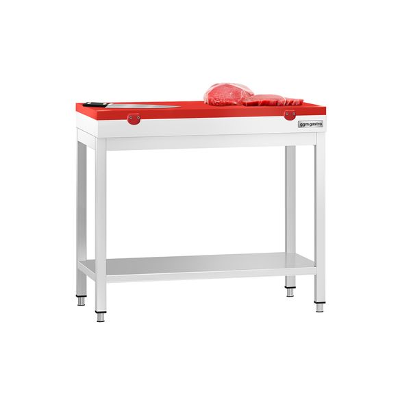 Edelstahl Arbeitstisch PREMIUM - 800x600mm - mit Grundboden - inkl. Schneideplatte Rot