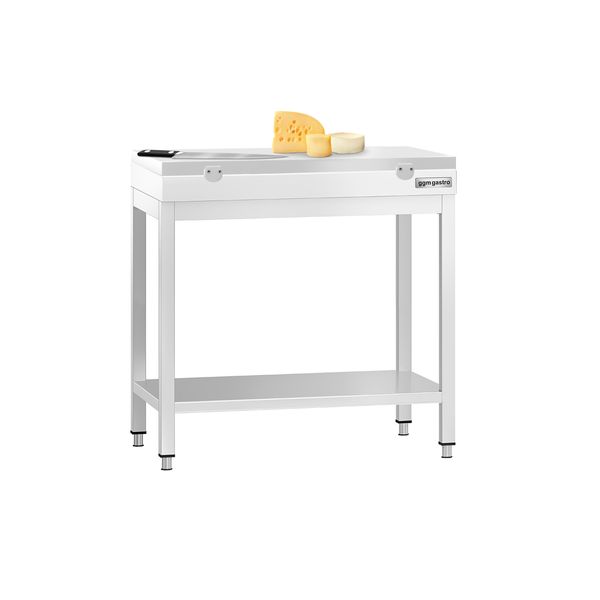Edelstahl Arbeitstisch PREMIUM - 700x600mm - mit Grundboden - inkl. Schneideplatte Weiß