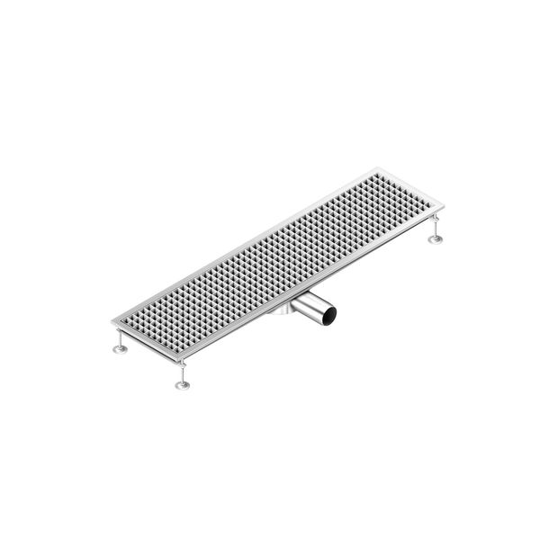 Edelstahl Bodenablauf - 1200x300mm - flache Ausführung & seitlicher Ablauf - Ø 70mm