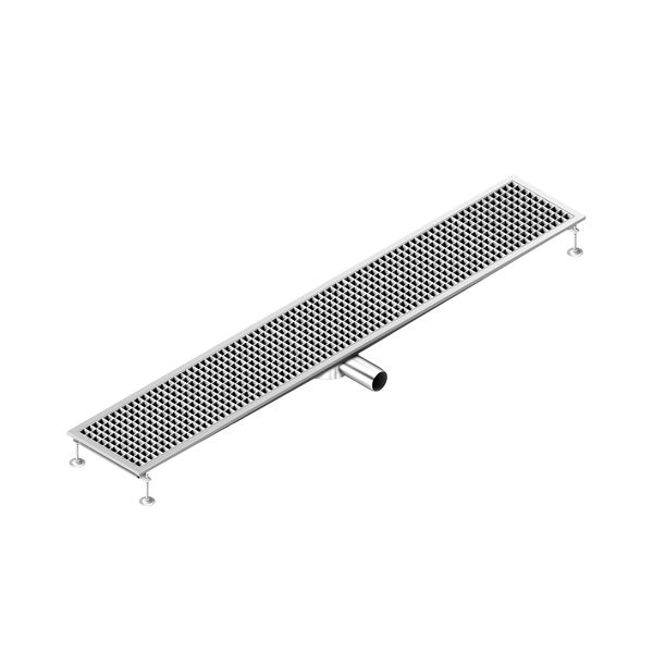 Edelstahl Bodenablauf - 1850x300mm - flache Ausführung & seitlicher Ablauf - Ø 70mm