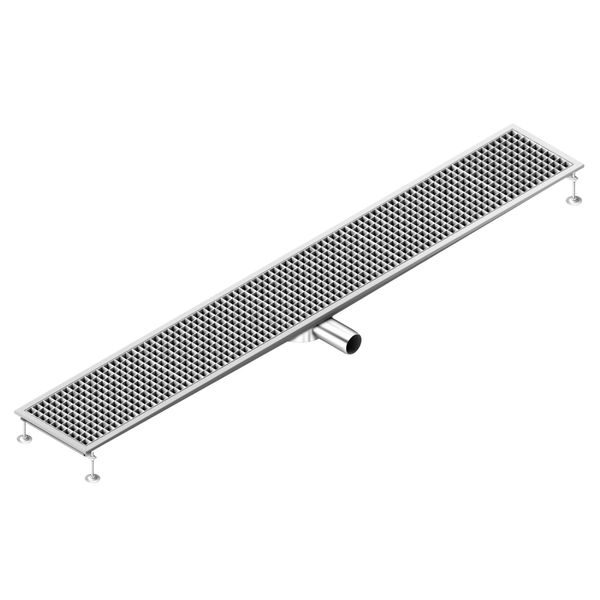 Edelstahl Bodenablauf - 2100x300mm - flache Ausführung & seitlicher Ablauf - Ø 70mm