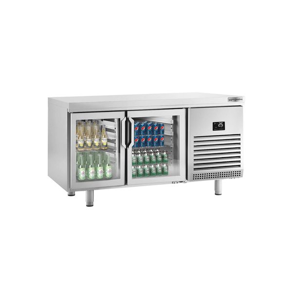 Bar Getränkekühltisch Premium PLUS - EN 600x400 - mit 2 Glastüren & Durchreiche