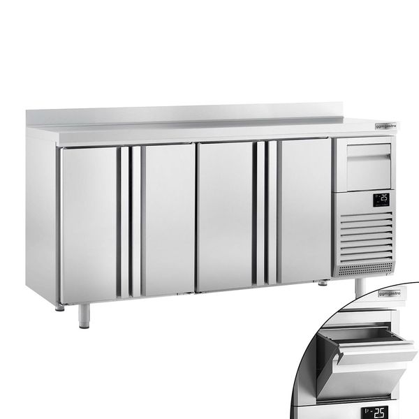 Bar- & Getränkekühltisch Premium PLUS - 1960x600mm - mit 3 Türen, Aufkantung & Ausklopfer für Kaffee
