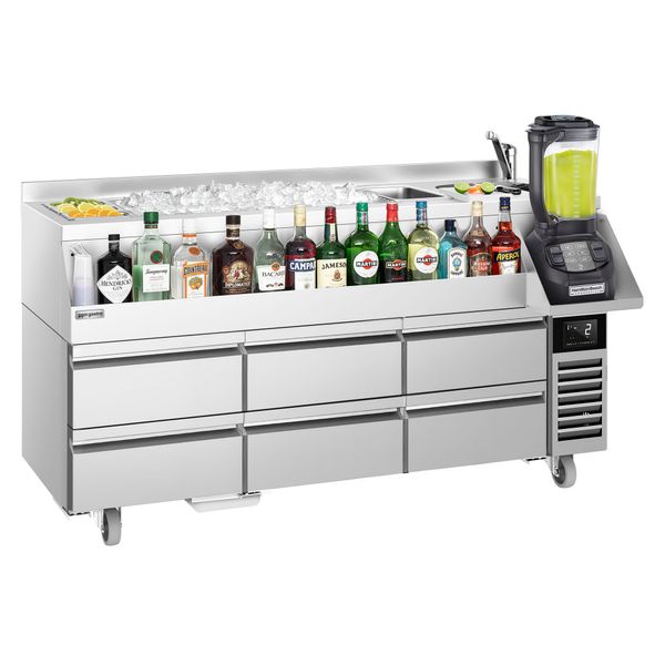 Bar-Cocktail-Getränkekühltisch - 1600mm - 235 Liter - 6 Schubladen & 230V Steckdose