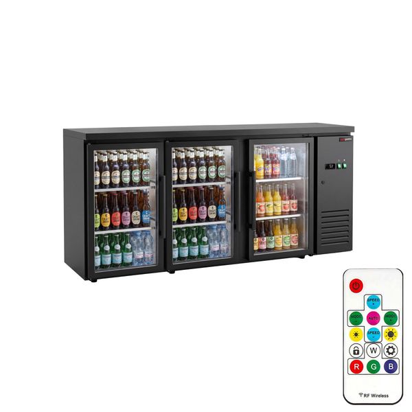 Bar- & Getränkekühltisch Premium - 2000mm - mit 3 Glastüren & RGB-LED Licht