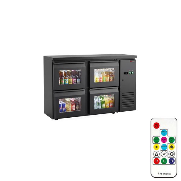 Bar- & Getränkekühltisch Premium - 1460mm - mit 4 Glasschubladen & RGB-LED Licht