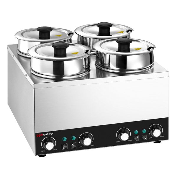 Bain-Marie - Hotpot - 14 Liter - 600 Watt - 4 Töpfe mit je 3,5 Liter