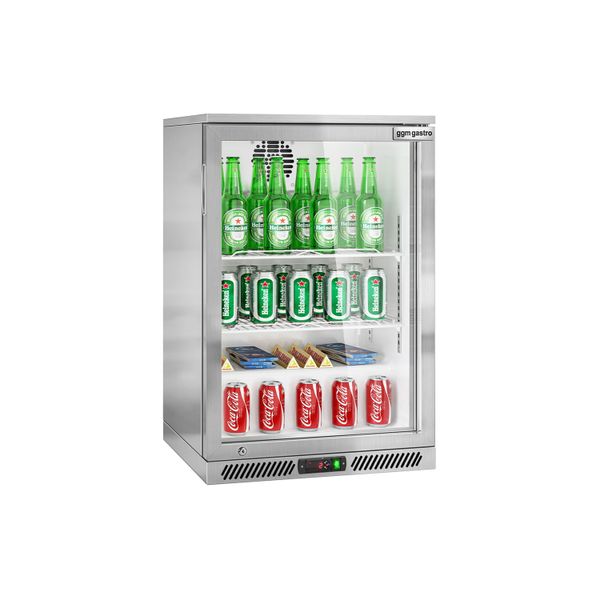 Barkühlschrank - 600mm - 130 Liter - mit 1 Glasflügeltür - Edelstahl