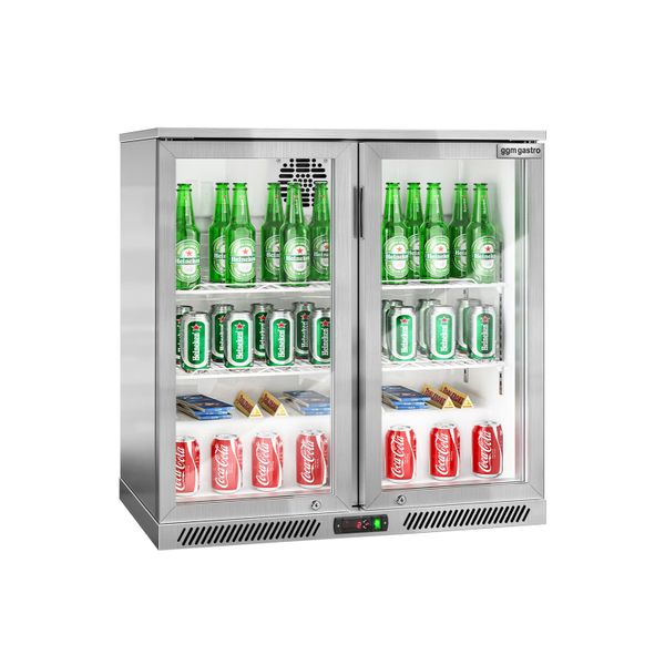 Barkühlschrank - 900mm - 220 Liter - mit 2 Glasflügeltüren - Edelstahl