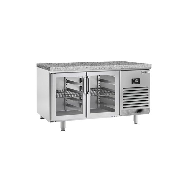 Bäckereikühltisch Premium PLUS - 1618x800mm - 2 Glastüren - Granitarbeitsplatte