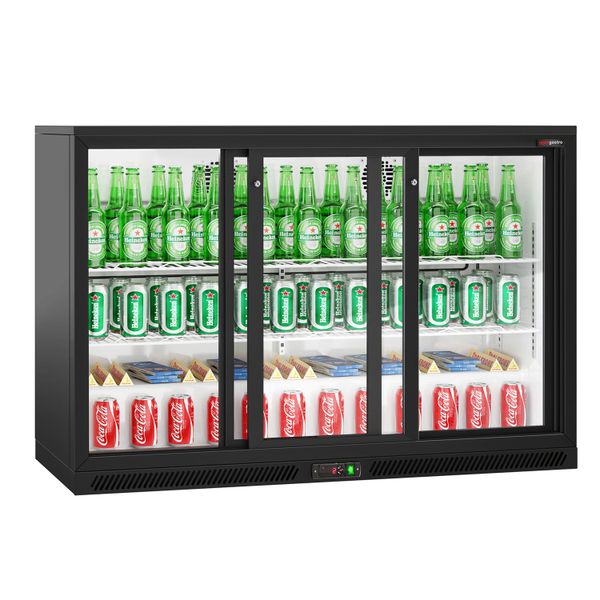 Barkühlschrank - 1350mm - 320 Liter - mit 3 Glasschiebetüren - Schwarz