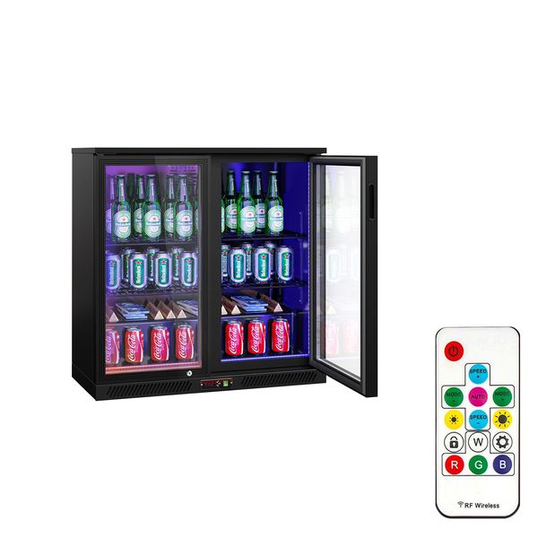 Barkühlschrank - 900mm - 220 Liter - mit 2 Glasflügeltüren - Außen & Innen Schwarz