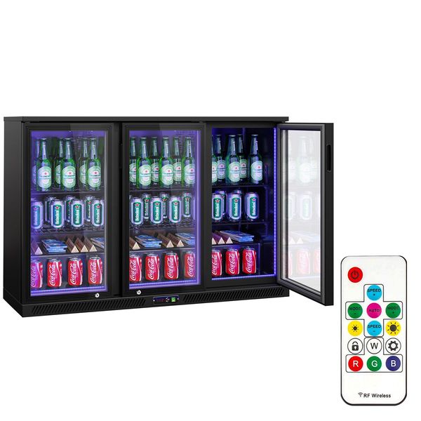 Barkühlschrank - 1350mm - 320 Liter - mit 3 Glasflügeltüren - Außen & Innen Schwarz