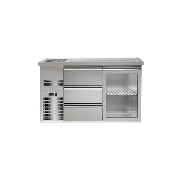 Biertheke Premium PLUS - 1550x700mm - 1 Glastür & 3 Schubladen