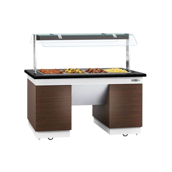 Buffettheke warm DUBLIN - 1600mm - mit Bainmarie & Rollen - für 4x GN 1/1