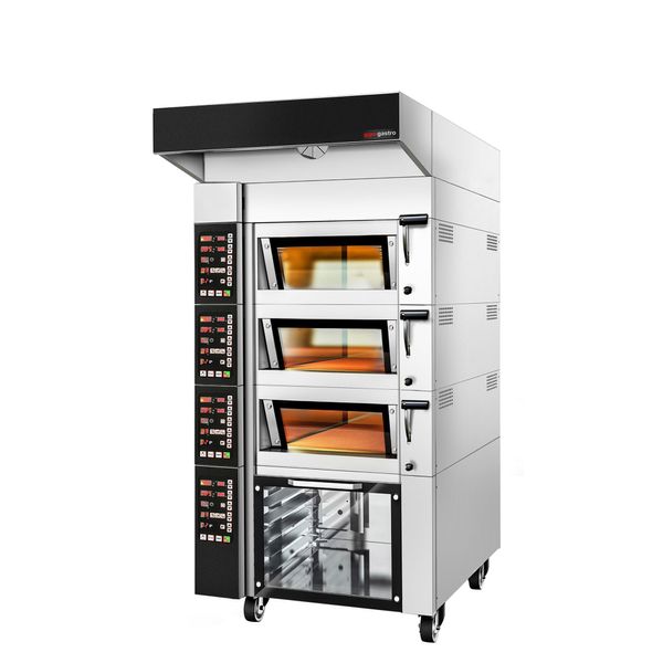 Bäckerei Etagenofen mit Dampffunktion - Digital - 3 Backkammern - inkl. Haube & Gärschrank 12x EN 600x400