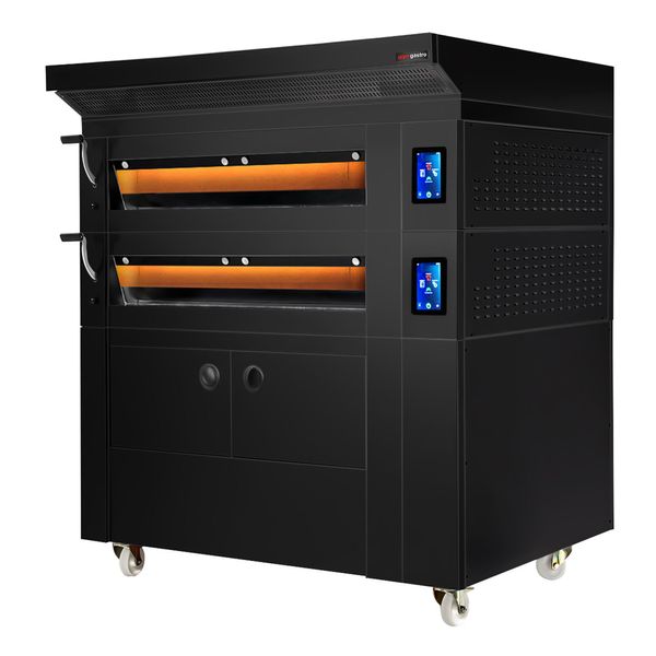 Bäckerei Etagenofen mit Dampffunktion - Touch - 2 Backkammern - inkl. Haube & Gärschrank 8x EN 600x400 - Schwarz