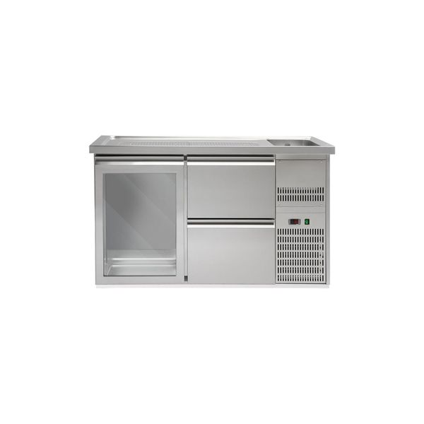 Biertheke Premium PLUS - 1550x700mm - 1 Glastür & 2 Schubladen