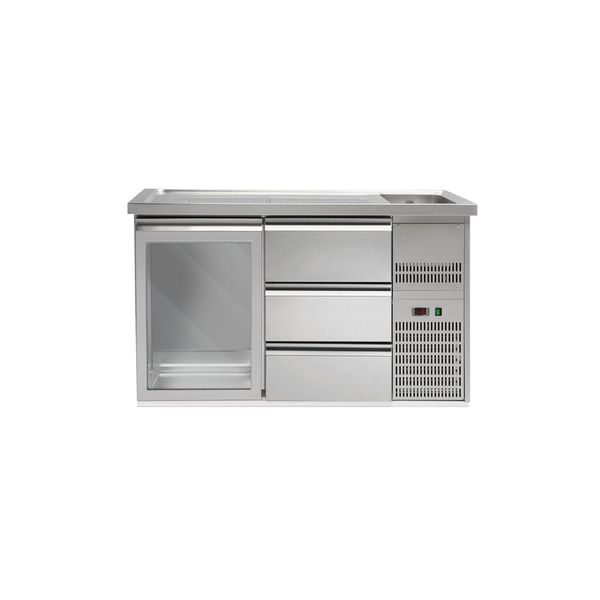 Biertheke Premium PLUS - 1550x700mm - 1 Glastür & 3 Schubladen