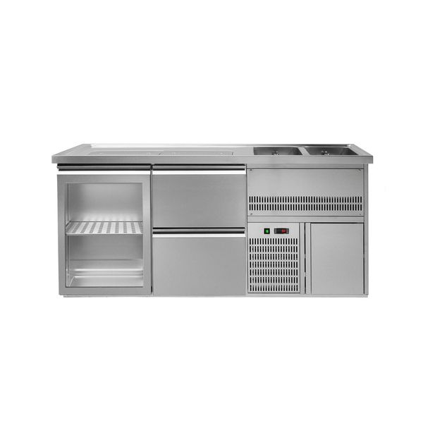 Biertheke Premium PLUS - 1950x700mm - 1 Glastür & 2 Schubladen