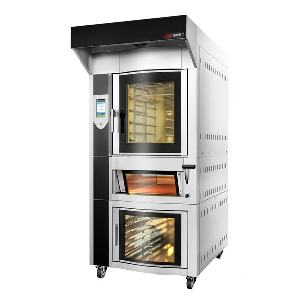 Rotierender Elektro Bäckerei-Heißluftofen mit Dampffunktion - Touch - 6x EN 600x400 - inkl. Pizzaofen, Haube & Gärschrank