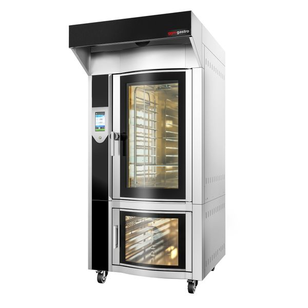 Rotierender Gas-Bäckerei-Heißluftofen mit Dampffunktion - Touch - 10x EN 600x400 - inkl. Haube & Gärschrank
