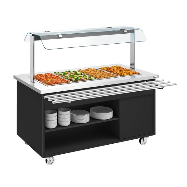 Buffetwagen warm DANZIG - 1600mm - für 4x GN 1/1 - mit Tablettrutsche - Schwarz