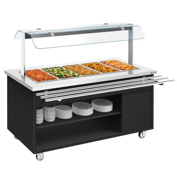 Buffetwagen warm DANZIG - 1900mm - für 5x GN 1/1 - mit Tablettrutsche - Schwarz