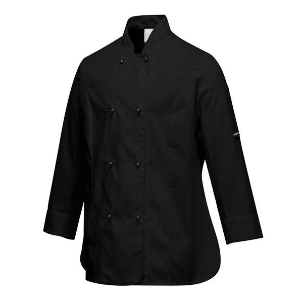(5 Stück) Damen Kochjacke langarm - Schwarz - Größe: L
