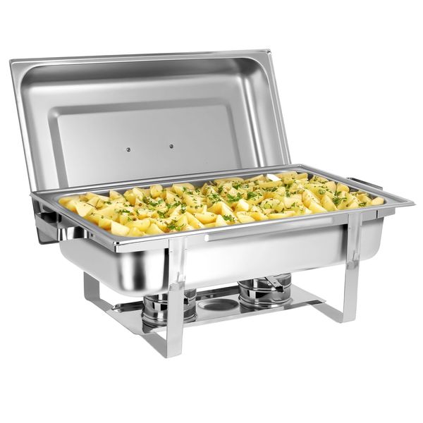 (2 Stück) Chafing Dish - GN 1/1 - mit Deckel & Edelstahl-Beinen