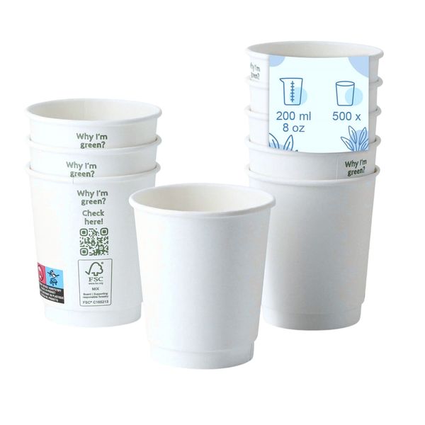 (500 Stück) Coffee to go Pappbecher - doppelwandig - 200ml - Ø 80mm - Weiß