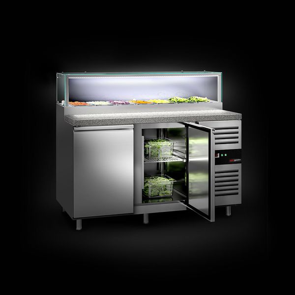 Saladette PREMIUM - 1510mm - 2 Türen - mit Glasaufsatz für 7x GN 1/3