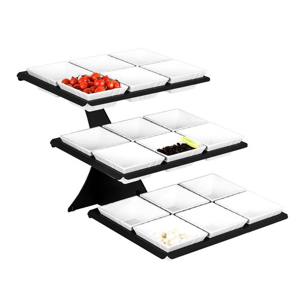 Etagerie / Buffetständer - Schwarz - inkl. 18 Melaminschalen - eckig