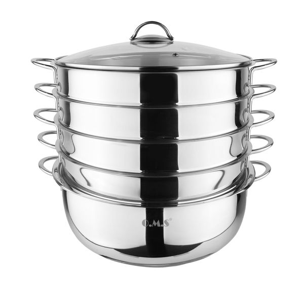 6-teiliger Dampfgarer / Dampfkocher - Edelstahl - 5,8 Liter - Ø 280mm - Höhe: 350mm