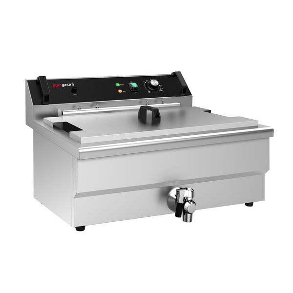 Elektro Fritteuse mit Abtropfgitter - für Fisch & Backwaren - 30 Liter - 5 kW - mit Ablasshahn