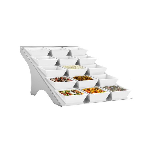 Etagerie / Buffetständer - Chrom - inkl. 15 Melaminschalen - eckig