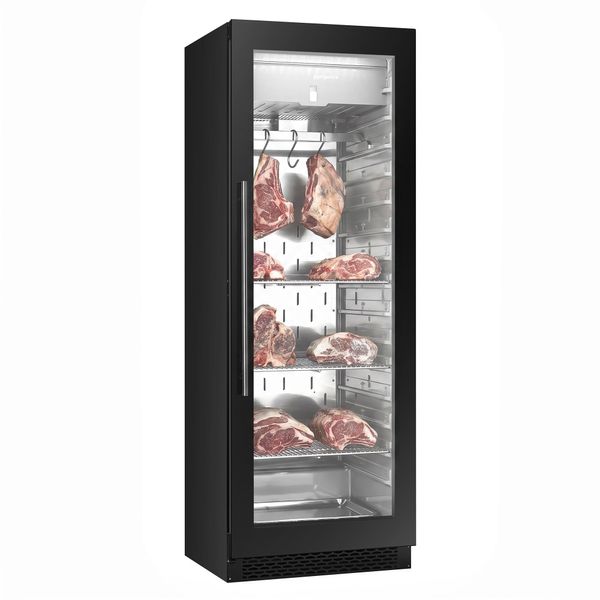 Dry Aging Fleischreifeschrank - 595mm - 352 Liter - 1 rahmenlose Glastür - Schwarz