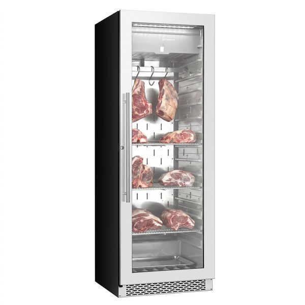Dry Aging Fleischreifeschrank - 595mm - 352 Liter - 1 rahmenlose Glastür - Edelstahl
