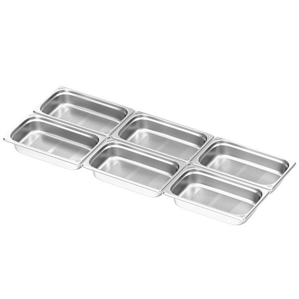 (6 Stück) Edelstahl-Behälter GN 1/1 - gelocht - Höhe: 100mm