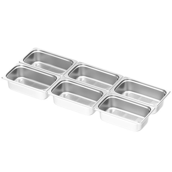 (6 Stück) Edelstahl-Behälter GN 1/1 - gelocht - Höhe: 150mm
