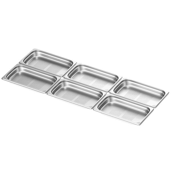 (6 Stück) Edelstahl-Behälter GN 1/1 - gelocht - Höhe: 65mm
