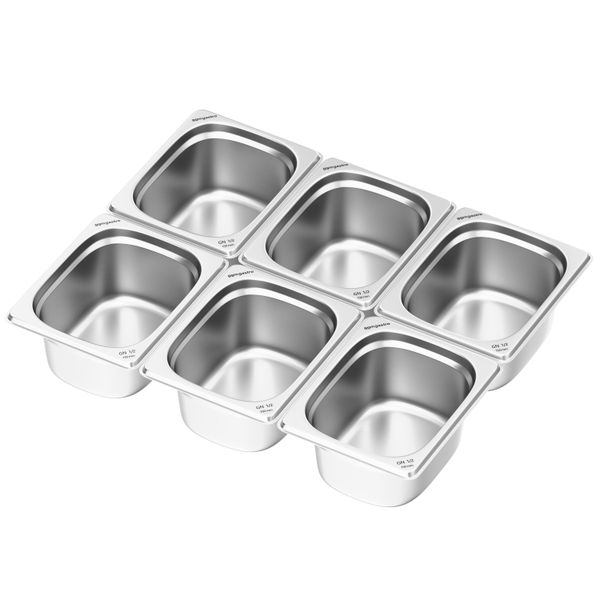 (6 Stück) Edelstahl-Behälter GN 1/2 - Höhe: 150mm