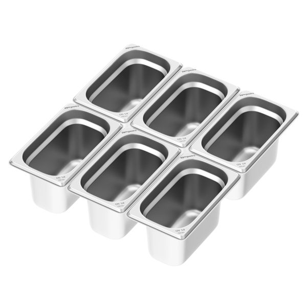 (6 Stück) Edelstahl-Behälter GN 1/4 - Höhe: 150mm