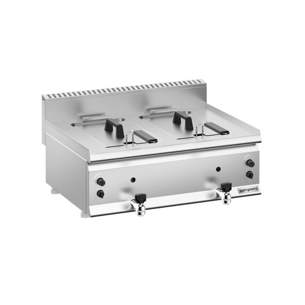 Gas Doppelfritteuse - 8+8 Liter - 12 kW - mit Ablasshahn