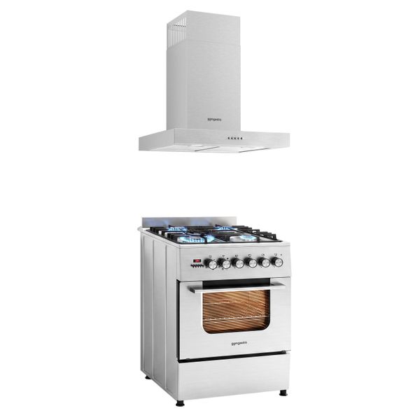Gasherd - 8,4 kW - 4 Brenner - mit Elektrobackofen - 3,85 kW & Umlufthaube