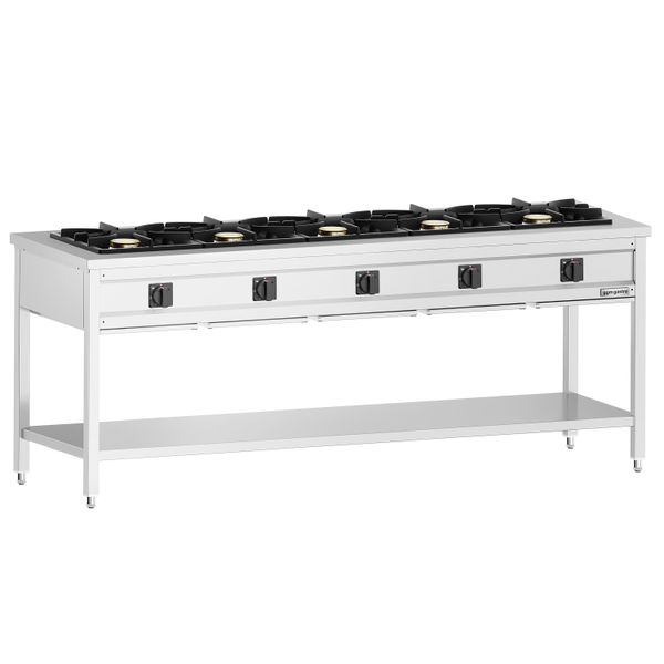 Gasherd - 42,5 kW - 5 Brenner - offen mit Grundboden & Auffangschublade